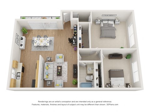 2 bed 2 bath Floor Plan C 719 Sq.Ft. at Superior Place, Northridge, California